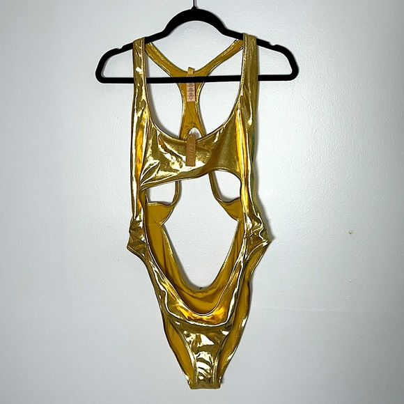 SKIMS Other - NWT SKIMS Signature Swim Cut Out Gold Metallic Monokini Swimsuit 3X